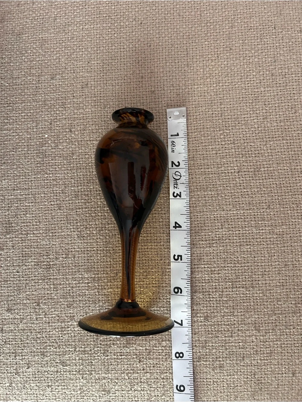 Vintage Hand-Blown Art Glass Amber Bud Vase Swirl Pattern Tortoiseshell Decor